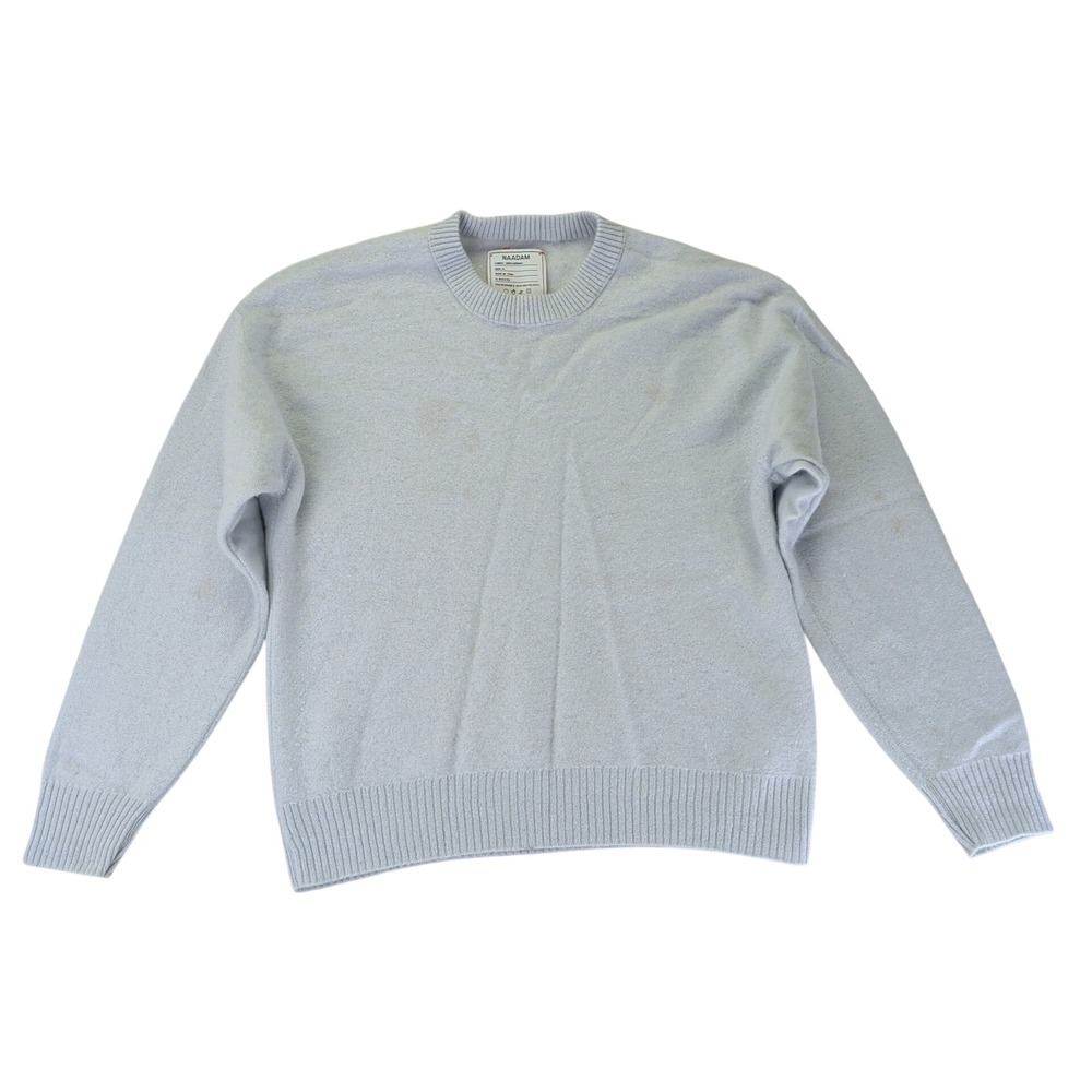 NAADAM 100% Cashmere Crew Neck Sweater Light Blue Size Medium‎ STAINS
